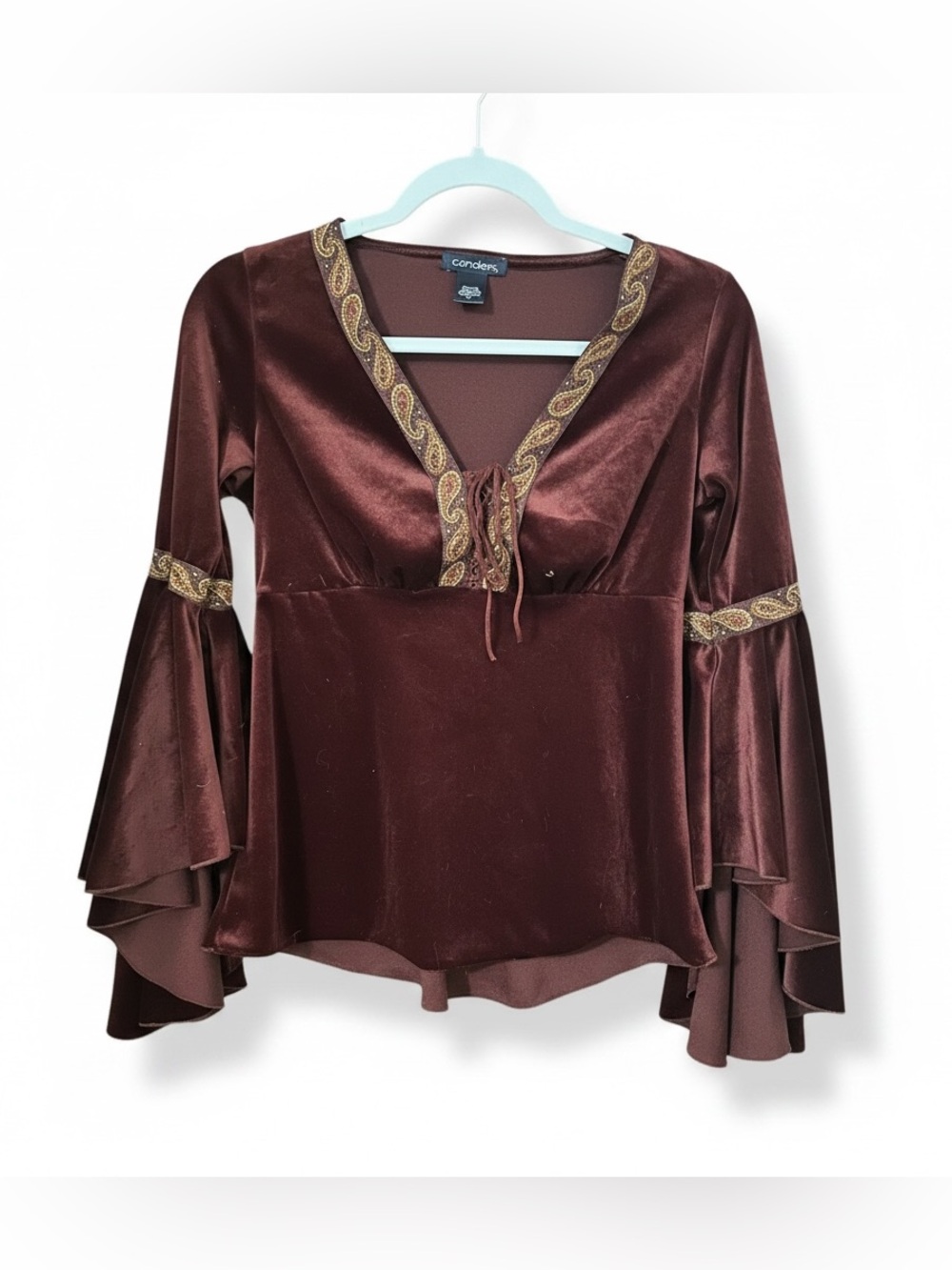 Candie’s Y2K Flared Sleeve Velvet Babydoll Top Size S